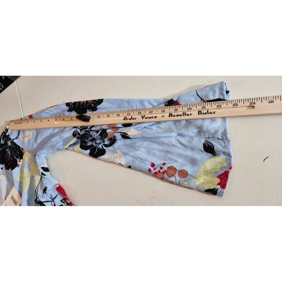 Free People Tunic Top Womens XS Blue Floral Long Sleeve Boho Blouse Chambray C - Picture 8 of 13